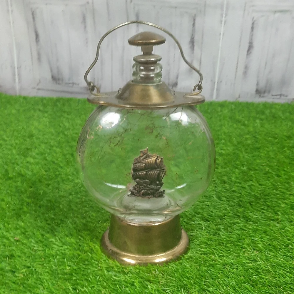 Vintage Brass and Glass Ship Lantern Wind Up Musical